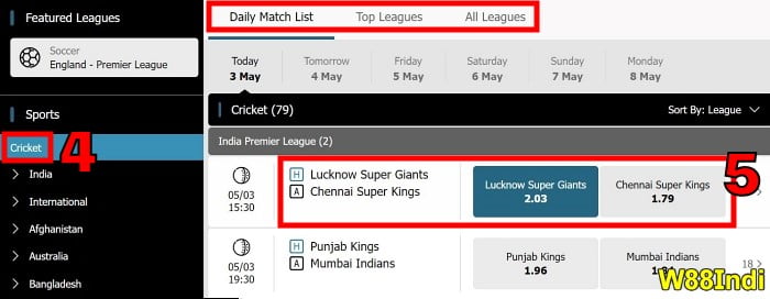 Live Cricket betting Odds explained with examples at W88indi